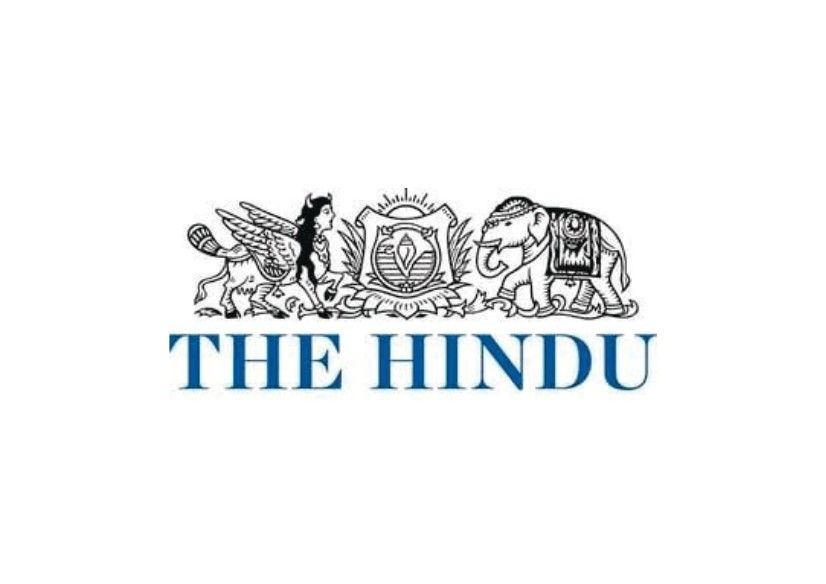 Winged lion, woman with flag, elephant with banner, The Hindu newspaper logo, Indian cultural symbols, newspaper branding, Indian tradition, media logo, creative design, Indian heritage review.